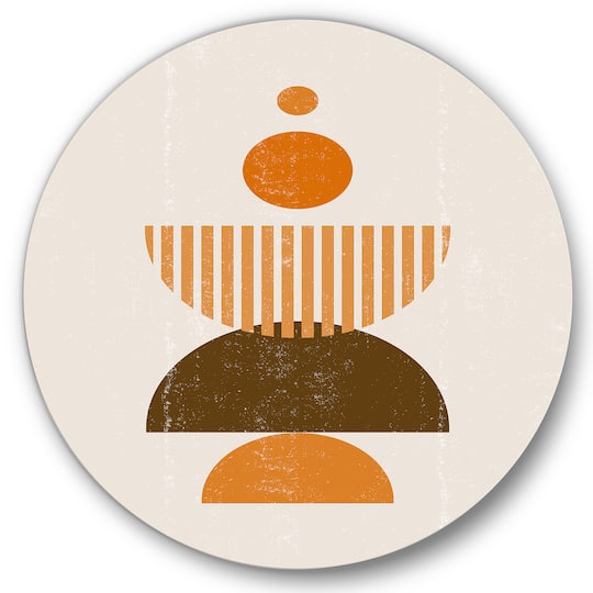 Designart - Abstract Minimal Sun and Moon In Earth Tones I - Modern Metal Circle Wall Art